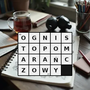 Hasło krzyżówkowe w kolorze pomarańczowym o odcieniu przypominającym barwę płomieni - ognistopomarańczowy – rozwiązanie, synonimy, podpowiedzi i definicje krzyżówkowe